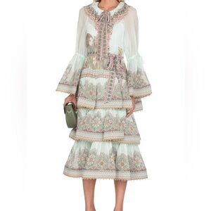 Zimmermann Zodiac Kaleidoscope Gathered Midi Ruffle Dress